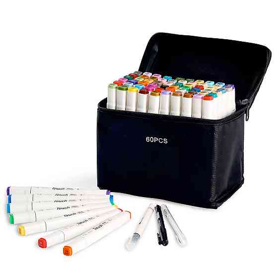 Набір професійних двосторонніх маркерів для скетчинга в чохлі Touch 60 штук, Фломастери для художників Кам'янець-Подільський