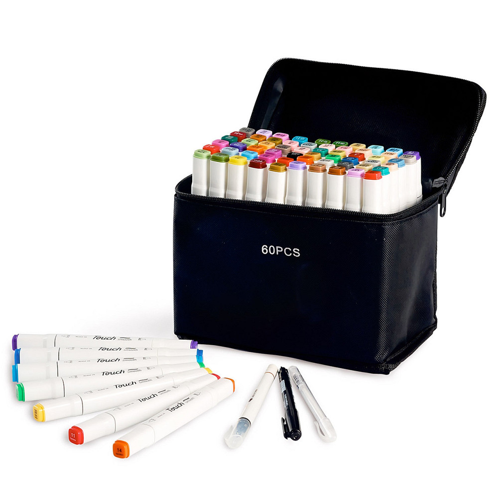 Набор профессиональных двухсторонних маркеров для скетчинга в чехле Touch 60 штук, Фломастеры для художников Каменец-Подольский - изображение 3