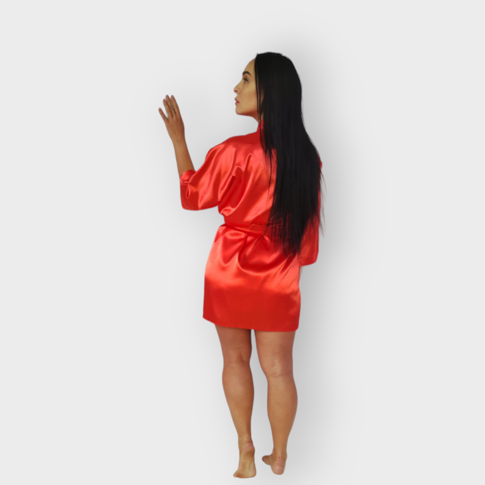 Халат женский атласный под пояс длина 90см Красный XS/S Харьков - изображение 4