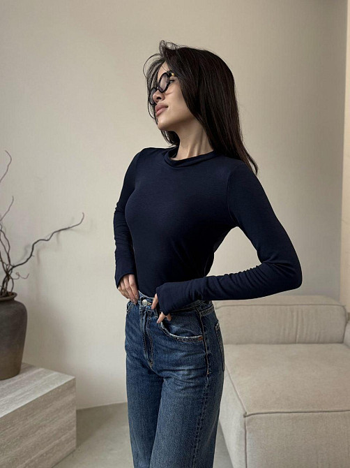 Жіночий утеплений базовий лонгслів турецька віскоза з начосом Темно-синій, 46/48 Одеса - фото 6