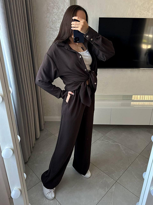 Жіночий базовий костюм-штани: сорочка та штани ролекс Шоколадний, 48/52 Одеса - фото 5
