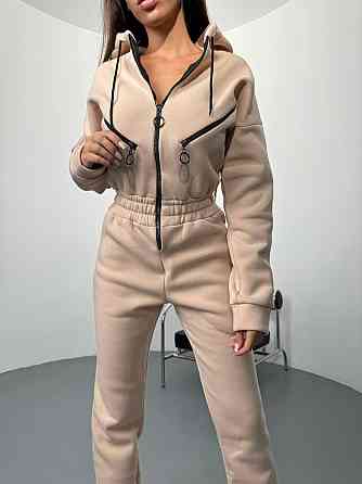 Жіночий повсякденний теплий комбінезон тринитка на флісі Бежевий, 44/46 Одеса