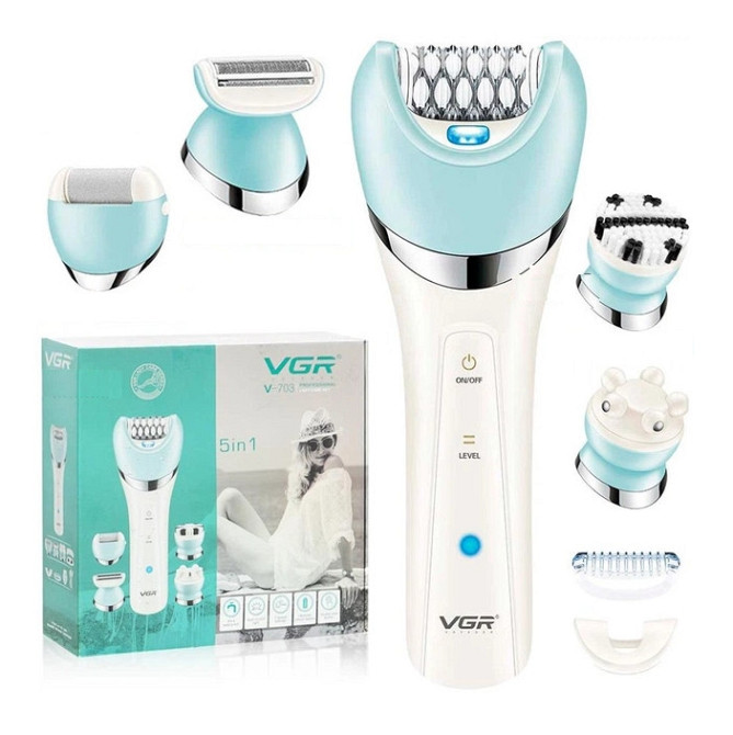 Епілятор жіночий 5в1 VGR V-751 IPX6 (бритва, пемза, масажер, щітка) 5 насадок Зелений Київ - фото 1
