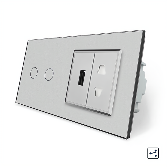LIVOLO Сенсорний прохідний/перехресний вимикач 2 сенсора 1 розетка 1 USB Livolo сірий скло (VL- Киев