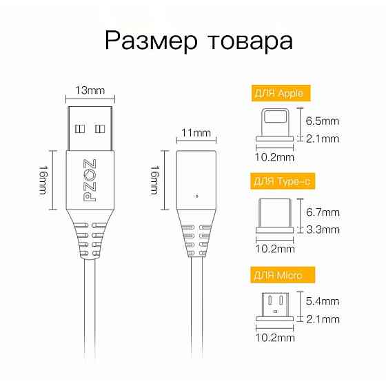 Наконечник Micro USB PZOZ для магнитного кабеля (Серебристый) Николаев