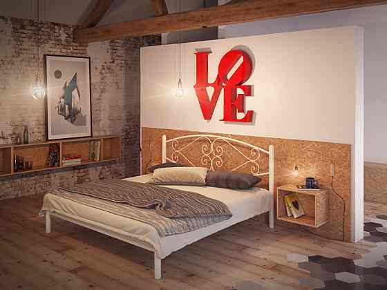 Двуспальная металлическая кровать Камелия от ТМ Теnero 180х200, Щит ДВП, 2 ящика Харьков