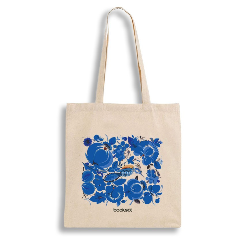 Екошопер BookOpt BK4001 Петриківський розпис Сині квіти бежевий Київ - фото 2