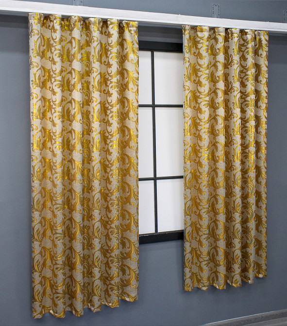 Комплект готовых штор VR-Textil Жаккард Завиток с люрексом № 1645ш Молочный с золотистым 145х170 см 2 шт (35-0266) Киев - изображение 3