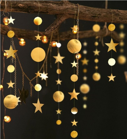 Гірлянда Зірочки та кружки на нитці 4 м золотистий Київ - фото 1