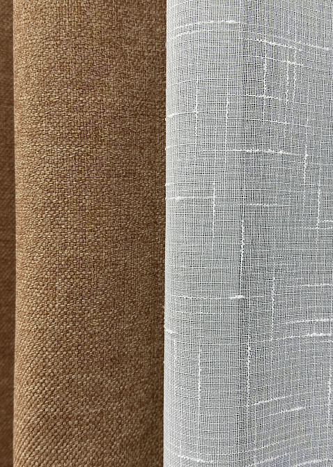Комплект штор VR-Textil лен премиум ELEMENTA 150х270 2шт и Тюль 400х270 1865ш-115т светло-коричневый с белым 71-071/3 Киев - изображение 6