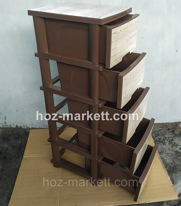 Комод пластиковий тумбочка на 5 ящиків з малюнком під дерево коричневий Харків - фото 9