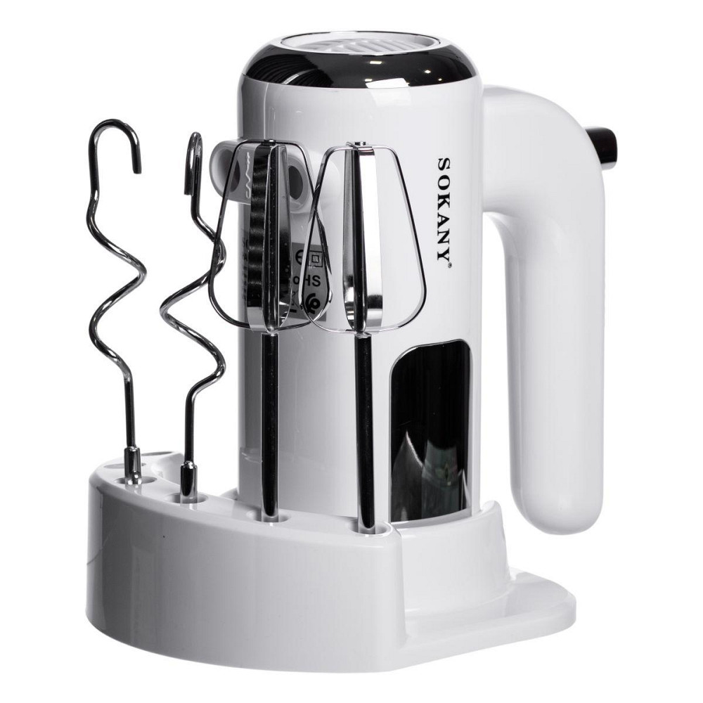 Миксер ручной 2 насадки венчики и крюки для теста белый Sokany SK-02025 Киев - изображение 2