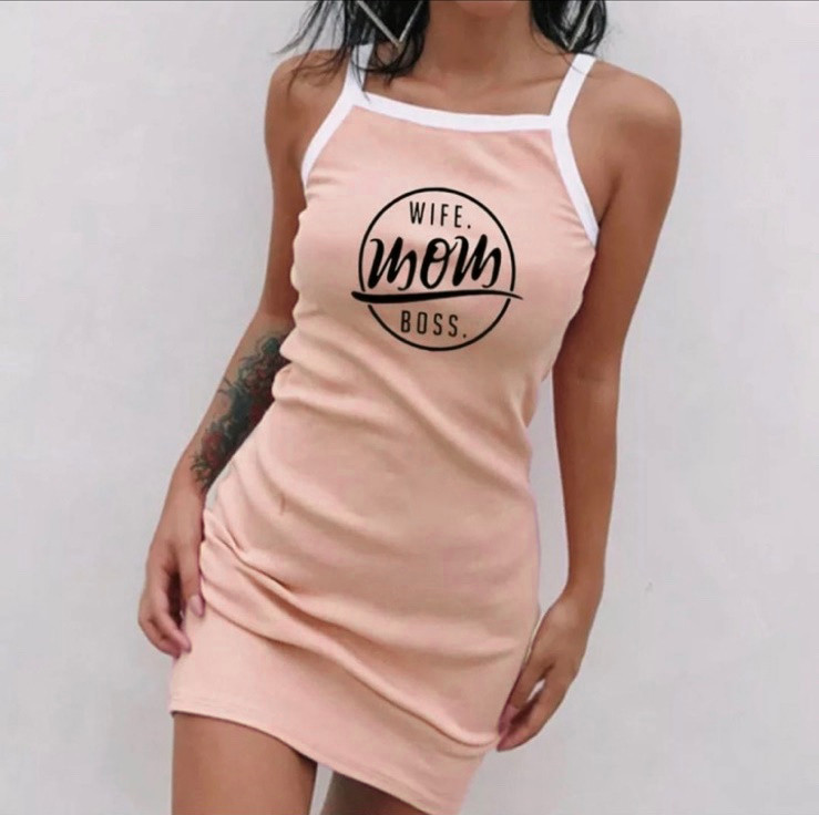 Трикотажне плаття-майка "Mom" оптом | Розпродаж моделі 46-48, Персиковий Київ - фото 3