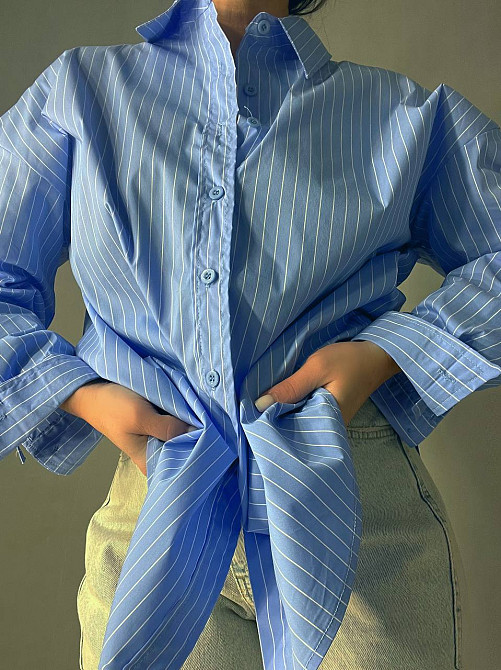Сорочка жіноча A-N 25130 смужка оверсайз подовжена широка one size блакитна, блакитний, one size Київ - фото 17