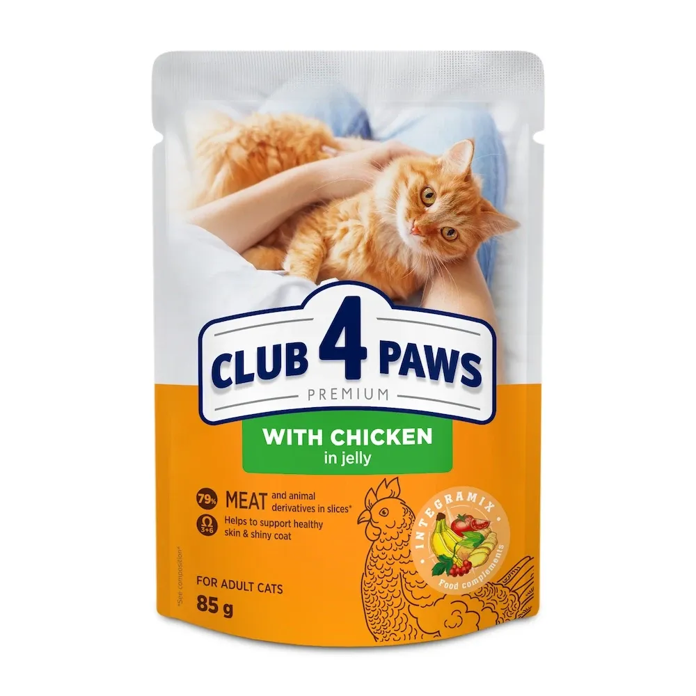 Полнорационный консервированный корм для кошек CLUB 4 PAWS (Клуб 4 Лапы) Премиум с курицей в желе, 85 г Винница - изображение 1