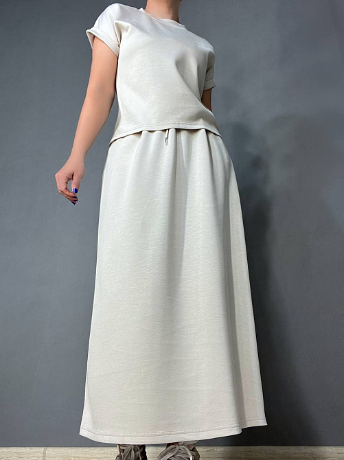 Костюм женский A-N 26067 футболка с длинной юбкой оверсайз, бежевый, one size Киев - изображение 6