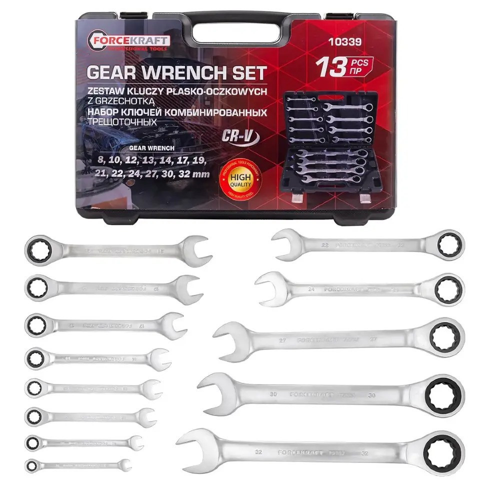 Набір ключів тріскачкових 13пр. (8-32мм) FORCEKRAFT FK-10339 Одесса - изображение 4