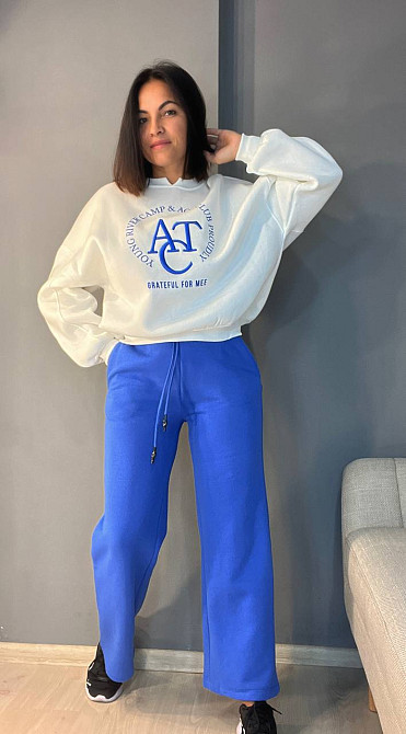 Штаны женские OLIVIA 2236 спортивные кюлоты укороченные на флисе синие, синий, L Киев - изображение 4