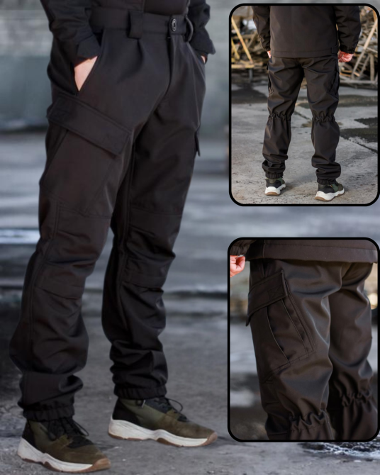Тактические мужские зимние брюки Soft Shell на флисе в камуфляже черные качественные зимние брюки всу XXXL WAR Львов - изображение 1