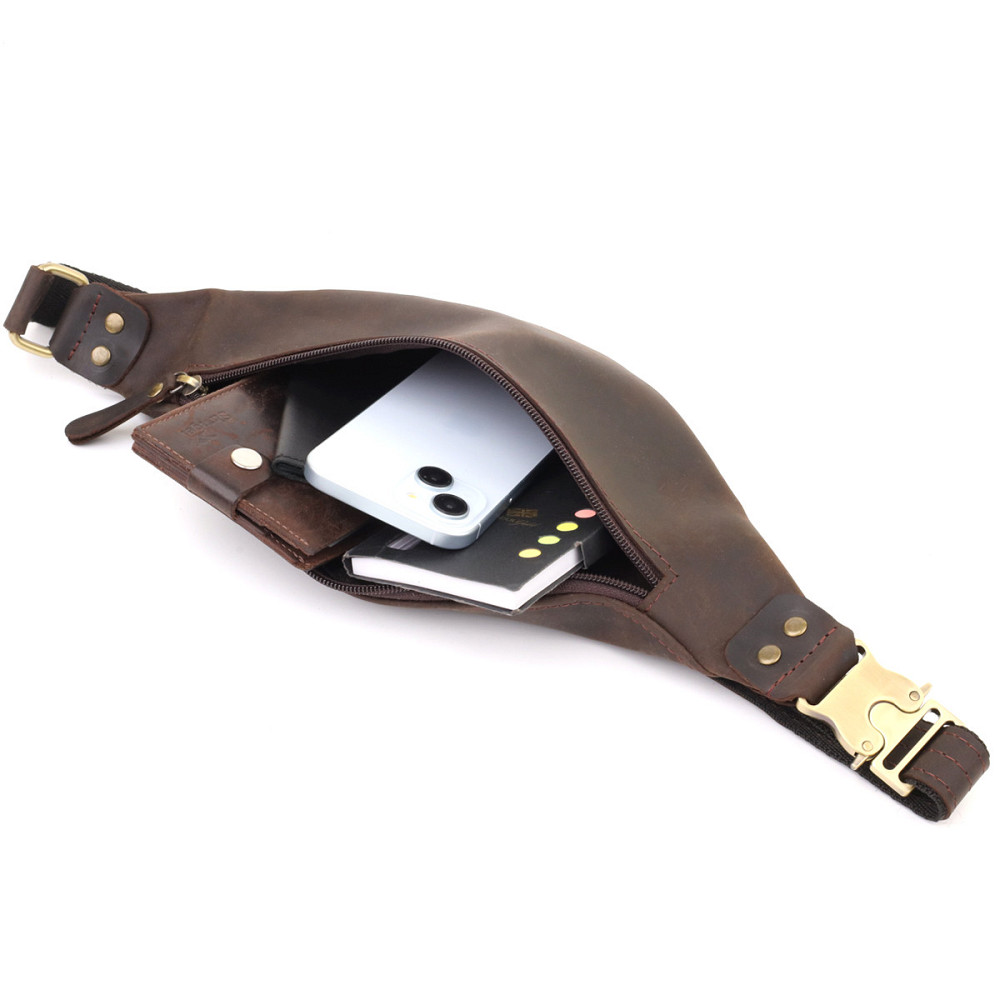 Мужская стильная бананка из натуральной винтажной кожи Shvigel 23130 Коричневый Киев - изображение 4