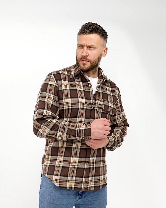 Чоловіча повсякденна сорочка в карту турецький котон фланель Шоколад, 54/56 Одеса - фото 4