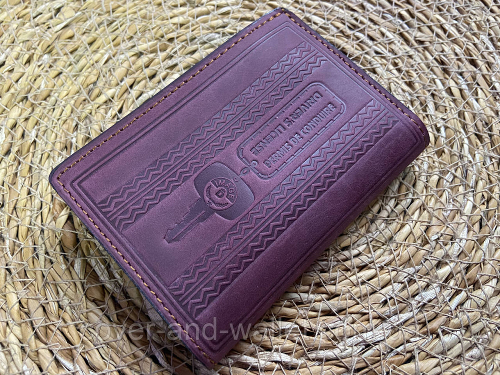 Кожаная обложка на авто документы с карманами для карточек бордового цвета Киев - изображение 4