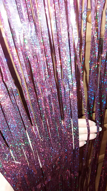 Шторка из фольги для фотозоны с голограммой 2м на 1м розовый Киев - изображение 4