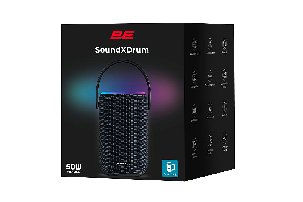 Портативна акустична система 2E SoundXDrum 50Вт, BT 5.3, TWS, RGB, PowerBank, IPX7, Чорний Киев - изображение 10