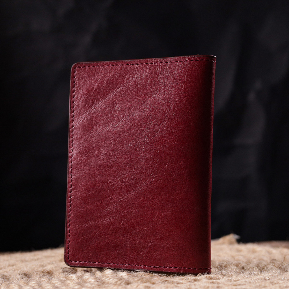 Жіноча обкладинка на військовий квиток із глянсової шкіри Карта GRANDE PELLE 16779 Бордова Київ - фото 7