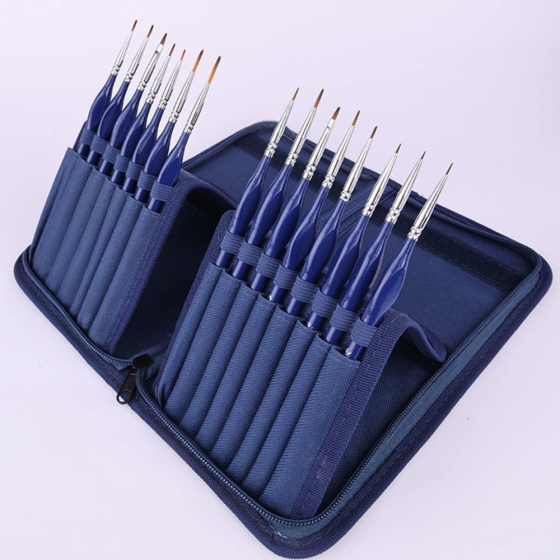 Набор кистей нейлоновых в чехле на молнии для акварели, акрила, гуаши, масла и нейл-арта, 15 шт синие Каменец-Подольский