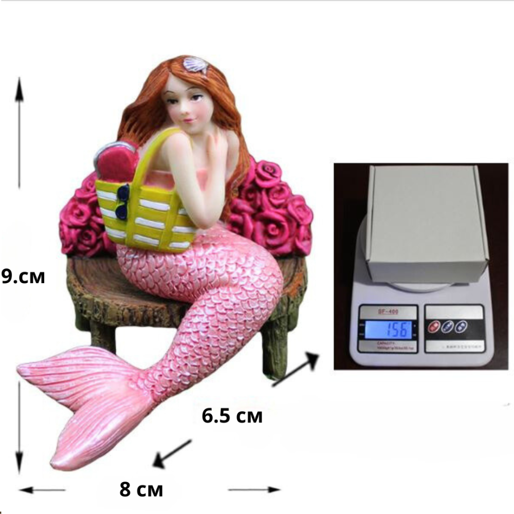 Фигурка Русалка на цветочной скамейке 9 х 8 см для сада, мини-сада, флорариума, Полистоун Одесса - изображение 4