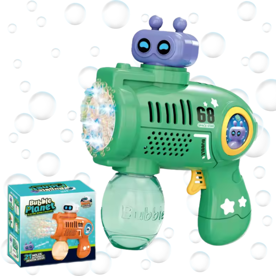 Генератор мыльных пузырей, пистолет на батарейках с LED-подсветкой, мыльные пузыри для детей, зеленый Каменец-Подольский