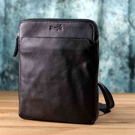 Стильная мужская сумка через плечо из мелкозернистой натуральной кожи Shvigel 20869_1 Черный Киев