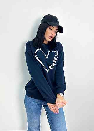 Утеплений світшот з принтом "Heart" оптом | Норма і батал Темно-синій, 46-48 Київ