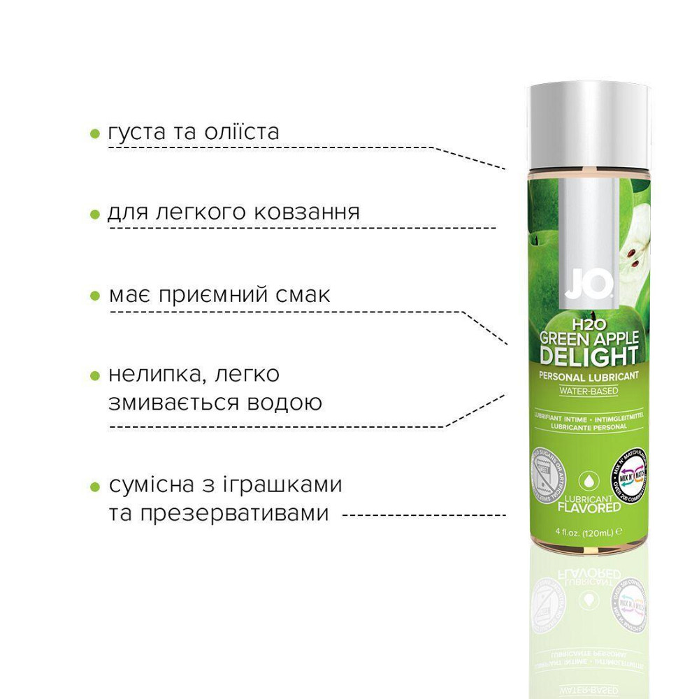Смазка на водной основе JO H2O — Green Apple (120 мл) без сахара, растительный глицерин Sex Aura Киев - изображение 3