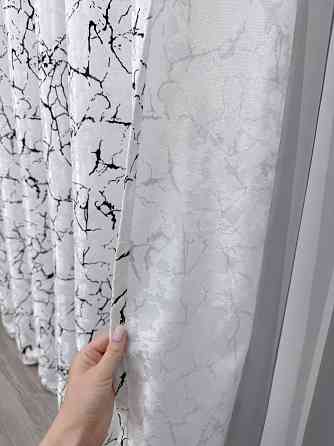 Комплект готових штор VR-Textil Льон мармур Royal Touch № 2000ш Білий з чорним 150х270 см 2 шт (33-0968) Київ