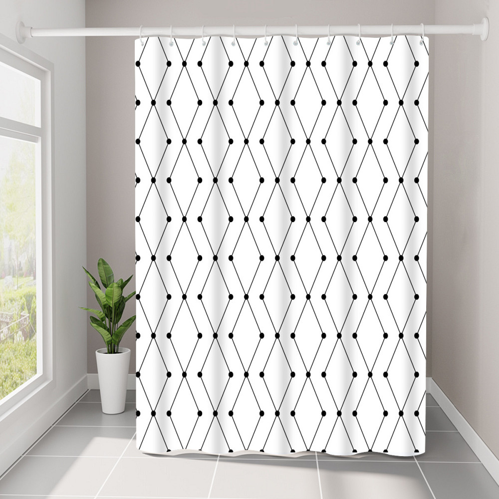 Шторка для ванної кімнати Bathlux 180 x 180 см люкс якість з водовідштовхувальним покриттям, Біла з чорним Кам'янець-Подільський - фото 1