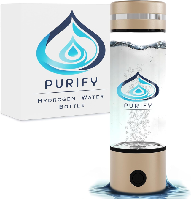 Воднева пляшка для води PURIFY Gold 330 мл — Портативний генератор водневої води з технологією SPE/PEM, Боросилікатне скло Київ - фото 2