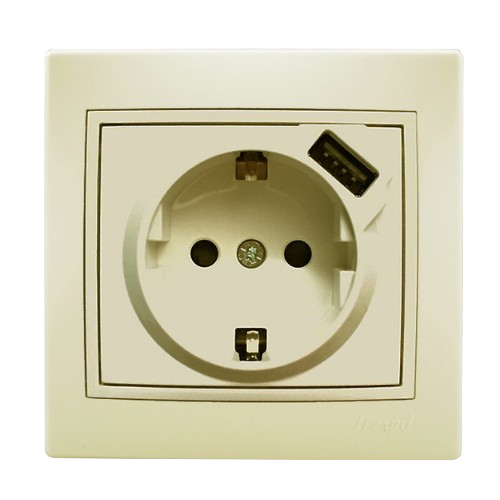 MIRA крем Розетка внутрішня +USB із заземленням Лезард Житомир - изображение 1