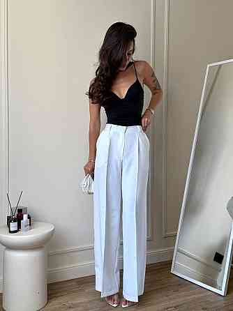 Брюки палаццо из костюмной ткани, широкий крой, высокое состояние, молоко, размер 46/48 Лубны