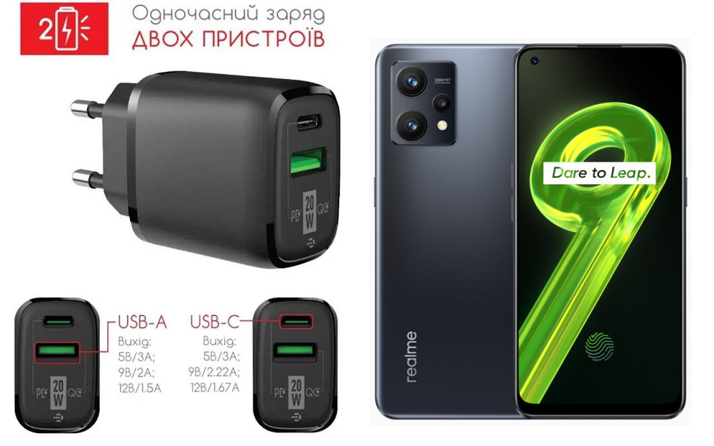 Сетевое зарядное устройство для Realme 9, 9 Pro Plus, 20W 3A, Quick Charge 3.0 Киев - изображение 1