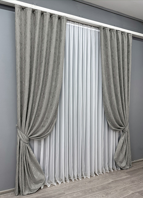 Комплект готовых штор VR-Textil Лен мрамор Pavliani № 1665ш Серый 100х270 см 2 шт (31-732) Киев - изображение 3