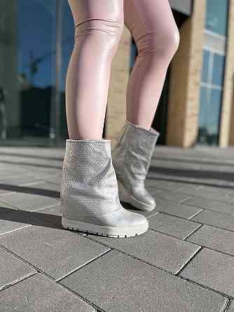 Черевики жіночі Kluchini срібні натуральна шкіра платформа 10см (3567) (4182) Коломыя