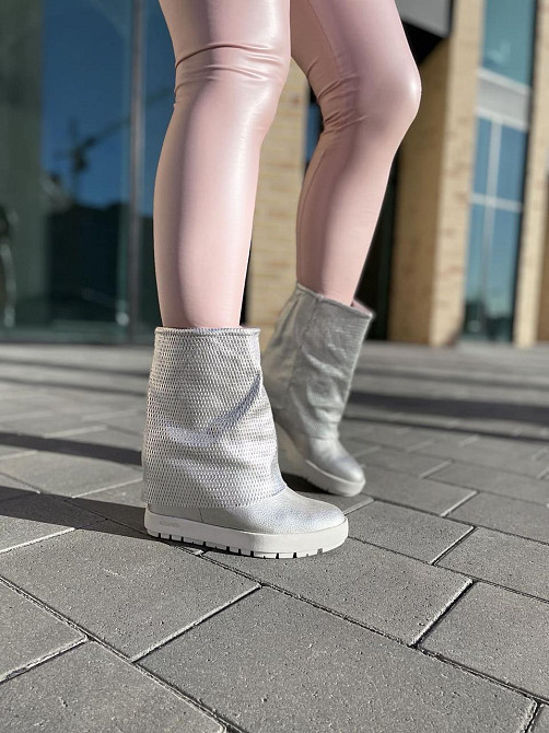 Черевики жіночі Kluchini срібні натуральна шкіра платформа 10см (3567) (4182) Коломия - фото 3
