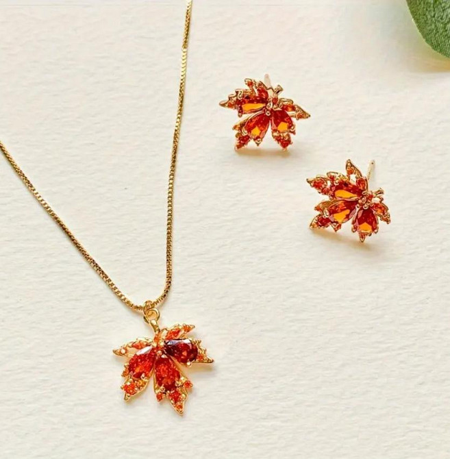 Украшения с камнями в форме листьев — Комплект серьги и подвеска Киев - изображение 3