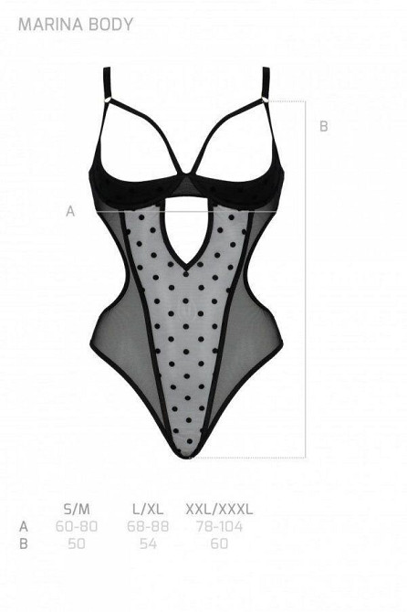 Еротичне боді Passion MARINA BODY, XXL/XXXL, black, з відкритими чашками Sex Aura Київ - фото 5