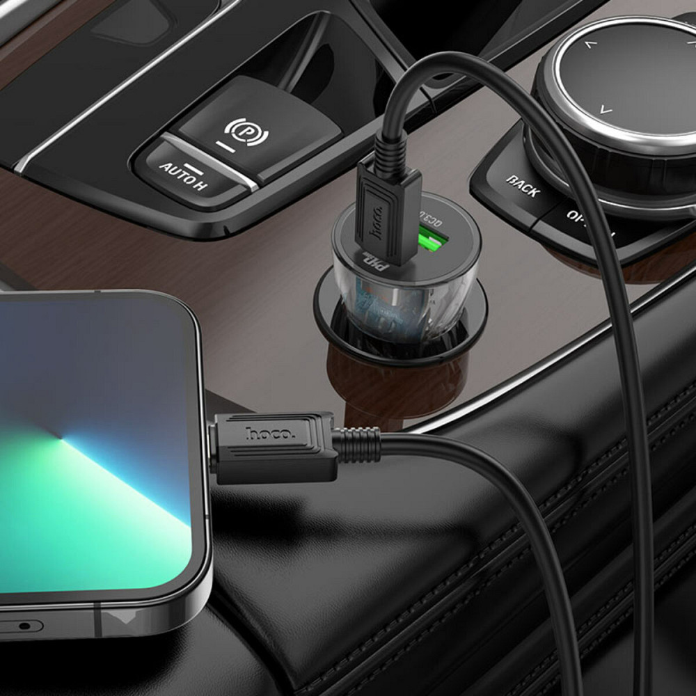 Автомобільний зарядний пристрій HOCO Z47A Transparent Discovery Edition dual port PD30W+QC3.0 car charger set(C to iP) Transparent Black (693147478229 Київ - фото 4