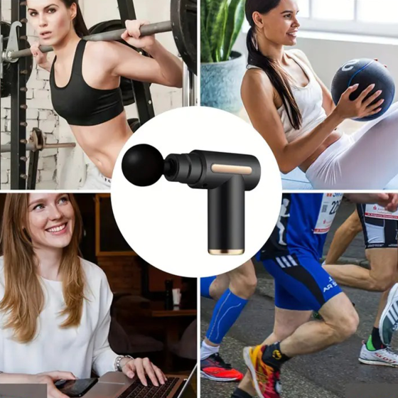 Перкусійний масажер з 4 насадками Gun Massager, Чорний / Ручний масажер / Масажер для тіла Київ