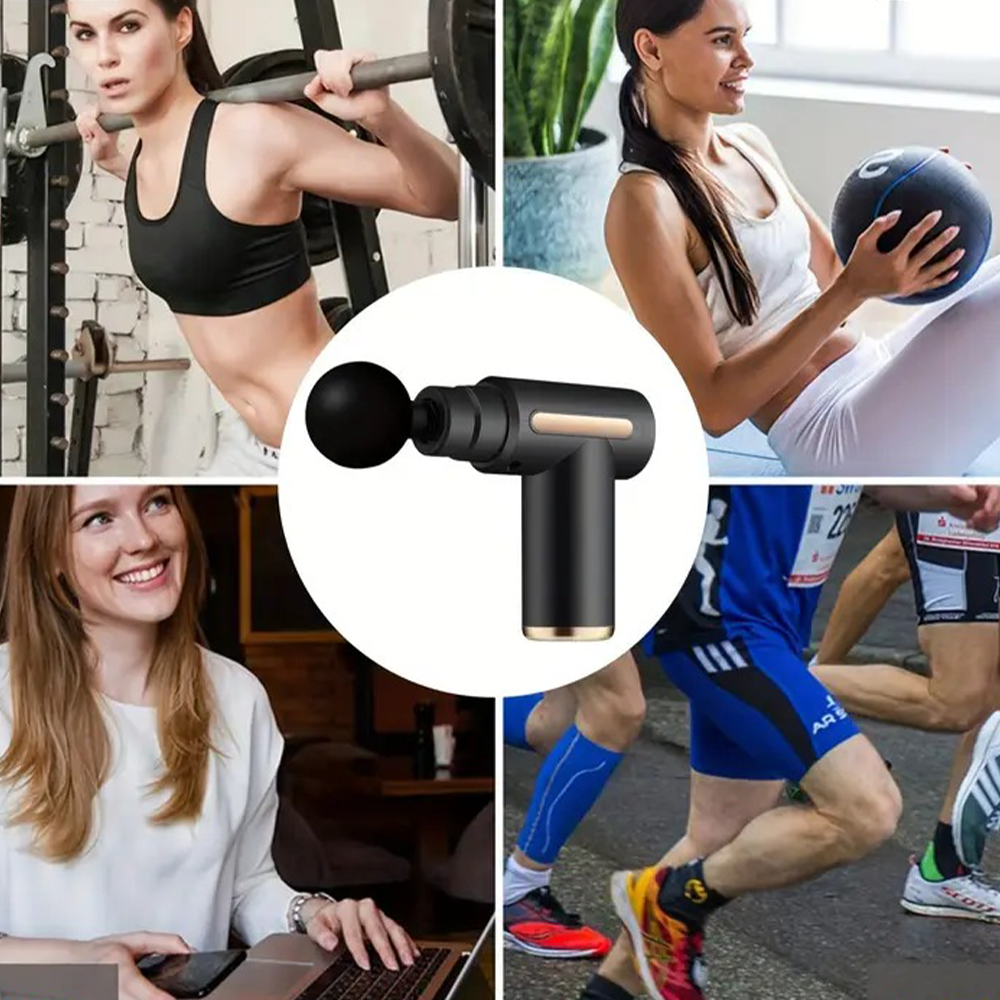 Перкуссионный массажер с 4 насадками Gun Massager, Черный / Ручной массажер / Массажер для тела Киев - изображение 6