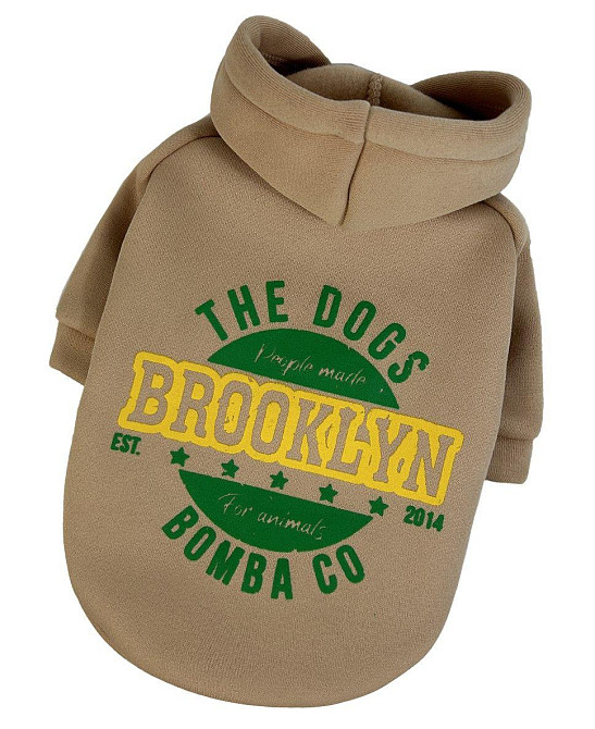 Толстовка для собак малих і середніх порід на флісі з принтом Brooklyn з капюшоном на кнопках бежева Одеса - фото 4